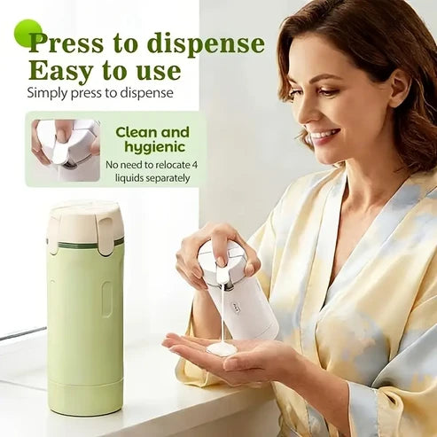 4-in-1 Leak-Proof Travel Dispenser Bottles Set | Refillable Round Plastic Containers